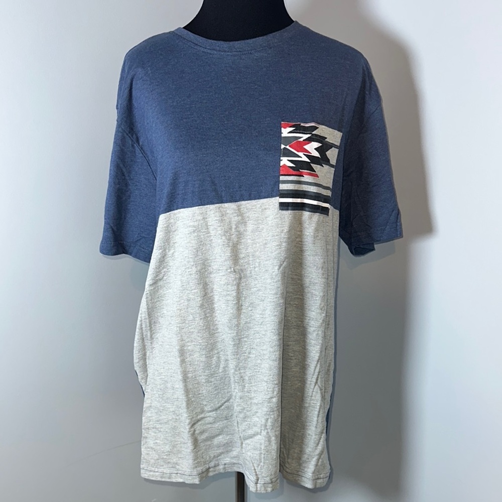 Sunday Work Clothes Blue and Gray Men's T-Shirt with Southwestern Pocket LG